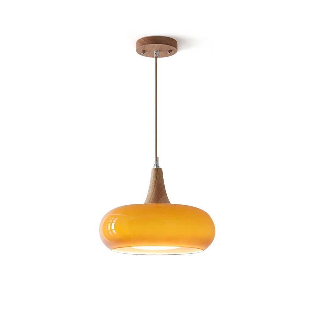 Graceful Glass Pendant Lamp with Sculptural Wooden Detail S248