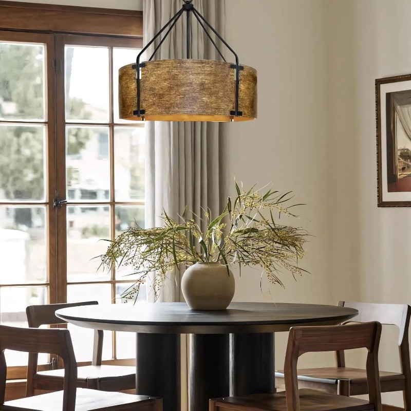 Vintage Brass Drum Pendant Lamp – Aged Metal & Warm Glow G94