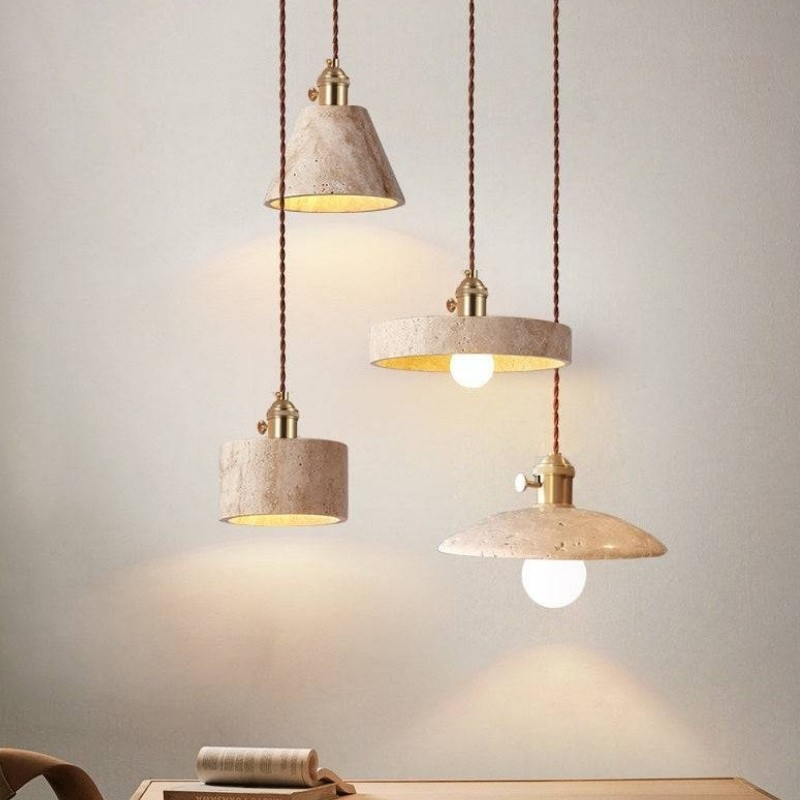Contemporary Travertine Pendant Light with Brass Accents S285
