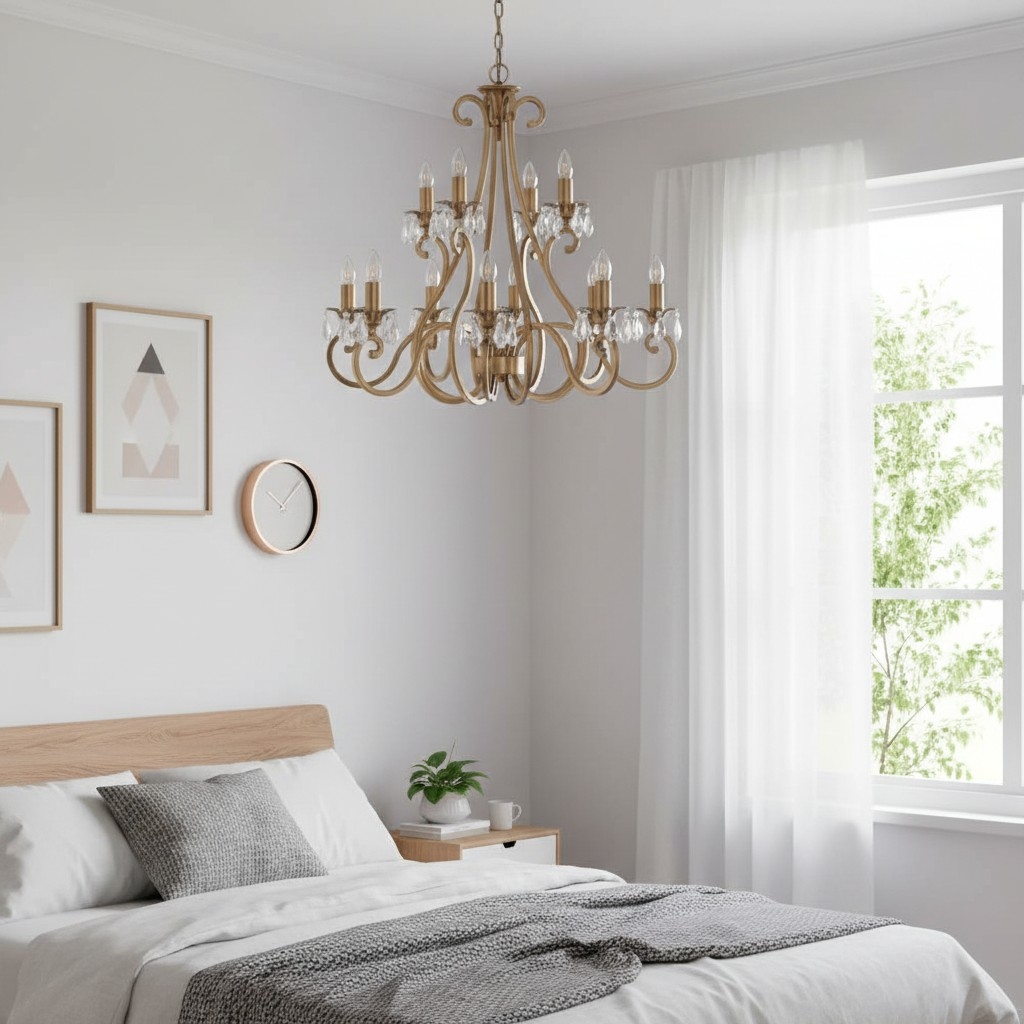 Talonis Crystal Chandelier - Traditional Candle-Style Brass and Nickel for Living Room and Dining Room T962