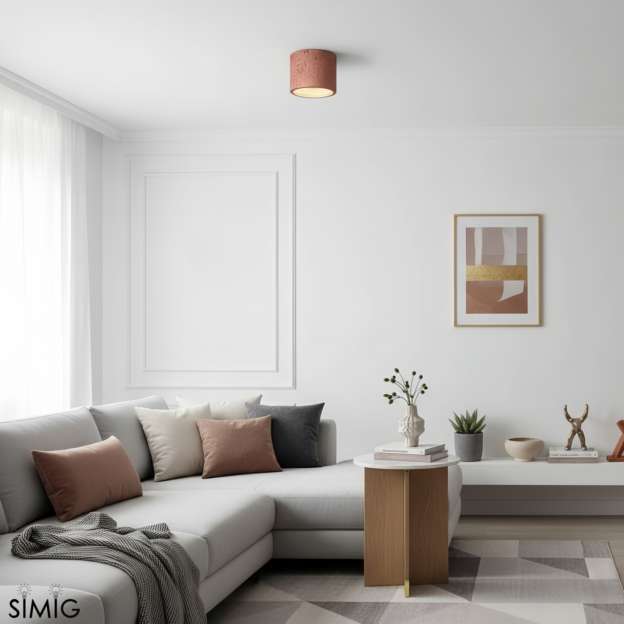 Cylindrical Ceiling Light - Modern Travertine Living Room M72