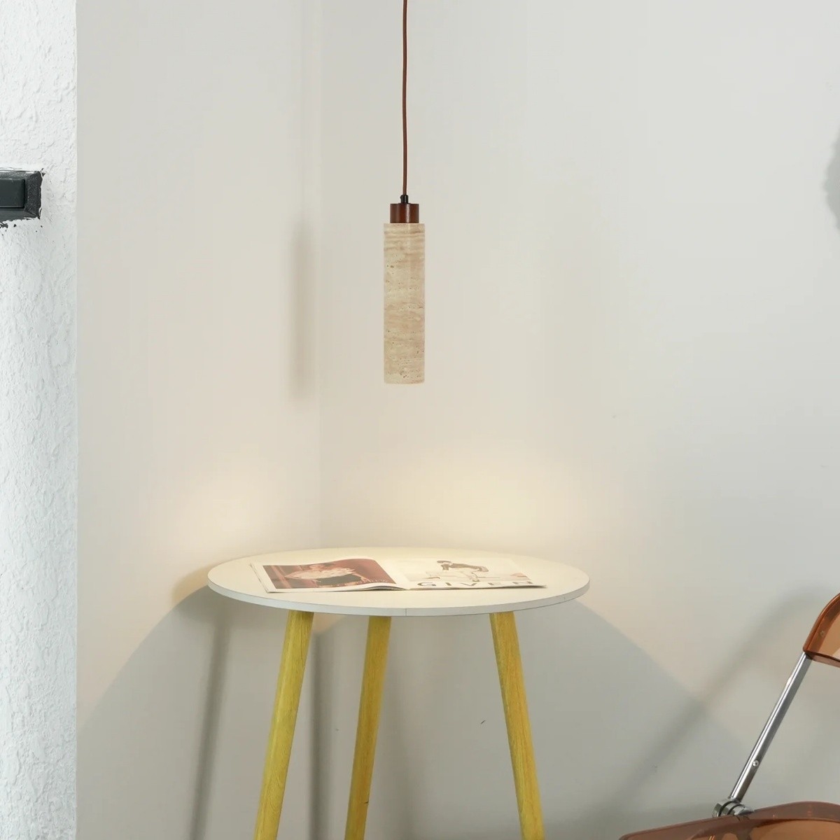 Minimalist Beige Travertine Cylinder Pendant Light S268