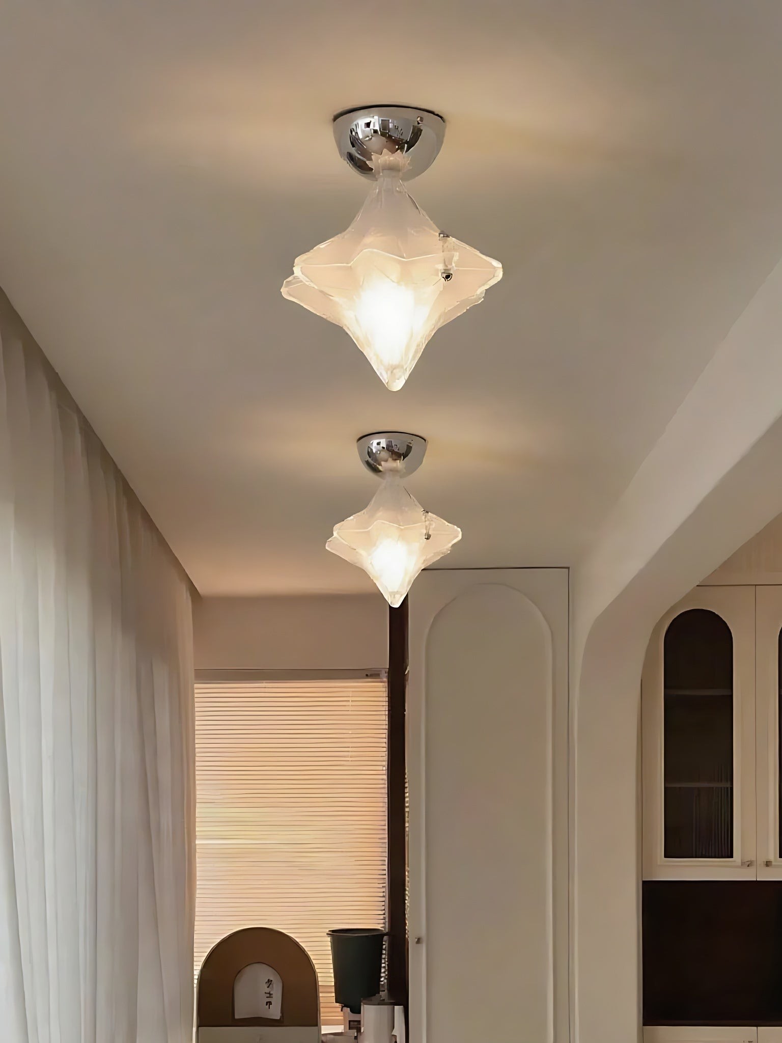 Art Deco Star Ceiling Lamp - Frosted Glass Fixture for Hallway & Entryway - Astris Ceres T435