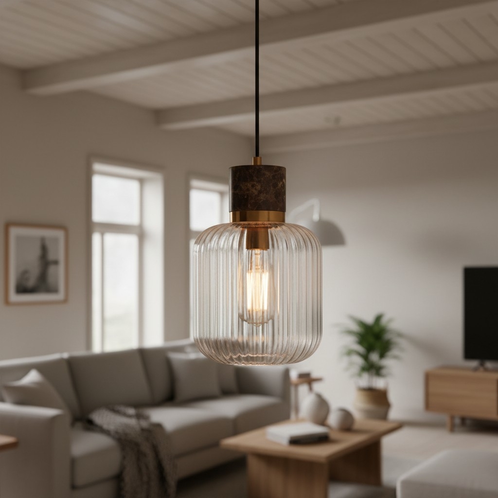 Korlisse Natural Stone and Glass Pendant Light - Stylish Lamp for Lounge or Living Room T929