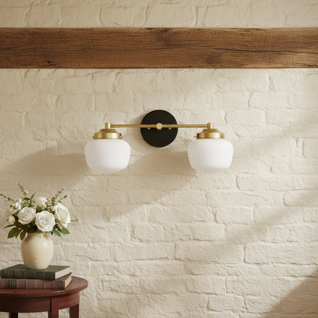 Opalume Glass Art Deco Vanity Light - Bathroom Wall Sconce with White Glass Shades T306