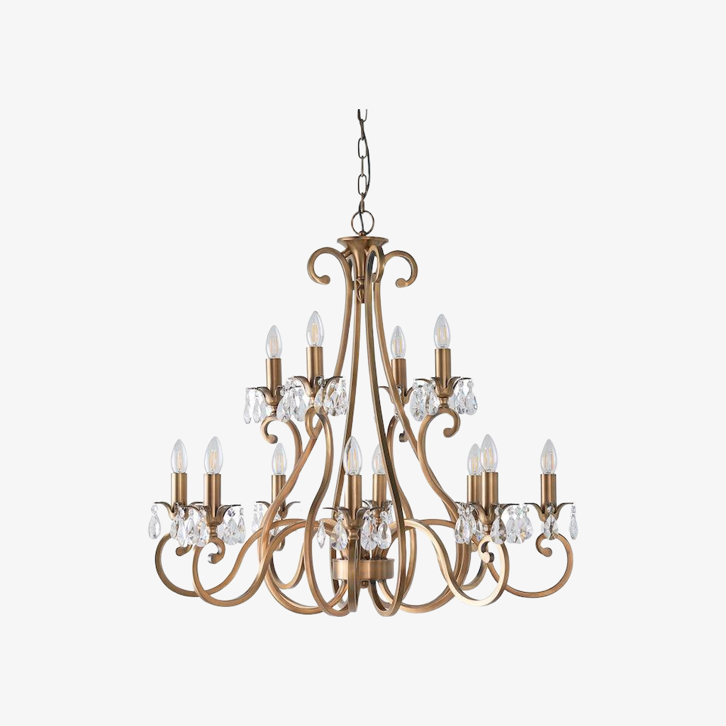 Talonis Crystal Chandelier - Traditional Candle-Style Brass and Nickel for Living Room and Dining Room T962