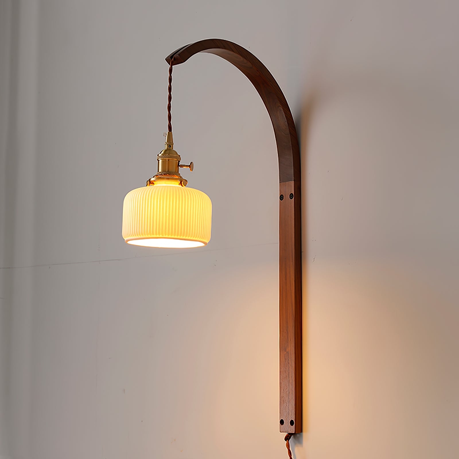 Curved Walnut Ceramic Plug-in Wall Light T1722
