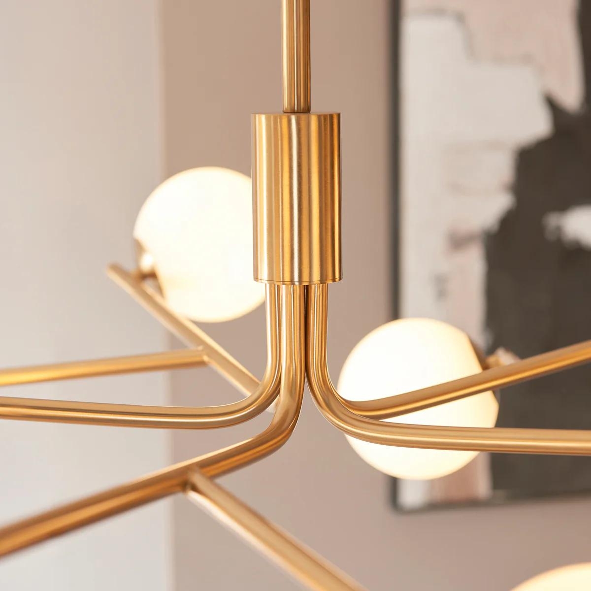 Tivara Mid-Century Modern 10-Light Pendant - Chandelier with Globe Shades for High Ceilings T862