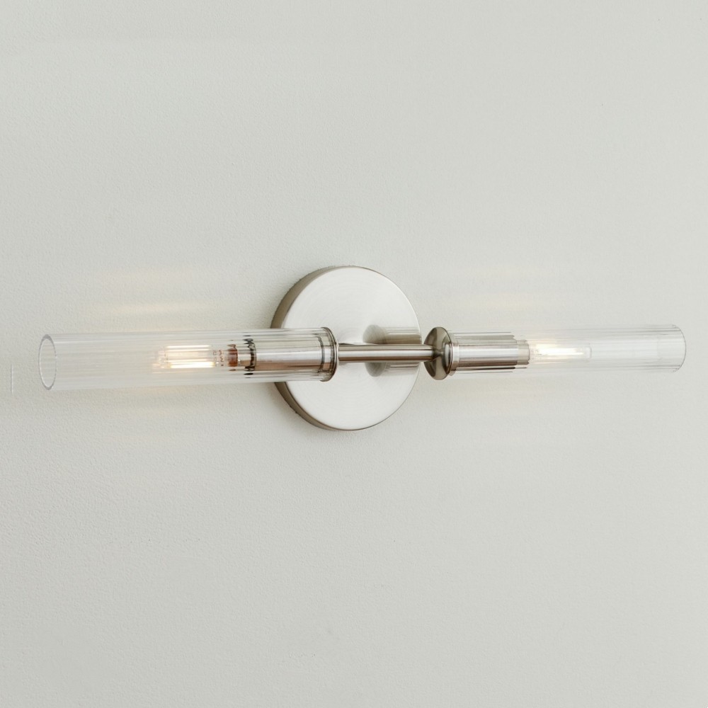 Alice Rustic Transparent Cooper Ribbed Glass Double Tube Sconce T011