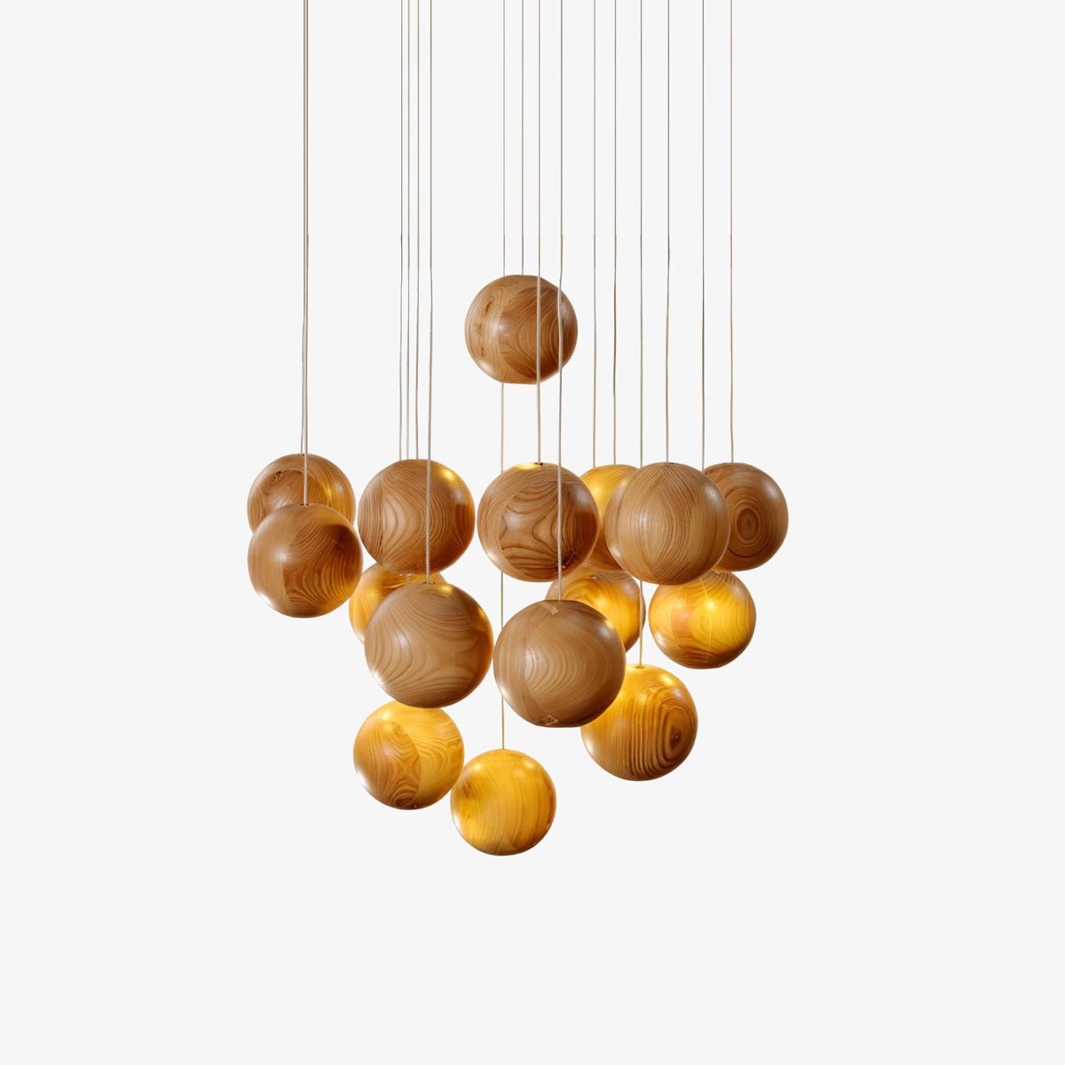 Wooden Orb Sphere Cluster Pendant Light G72