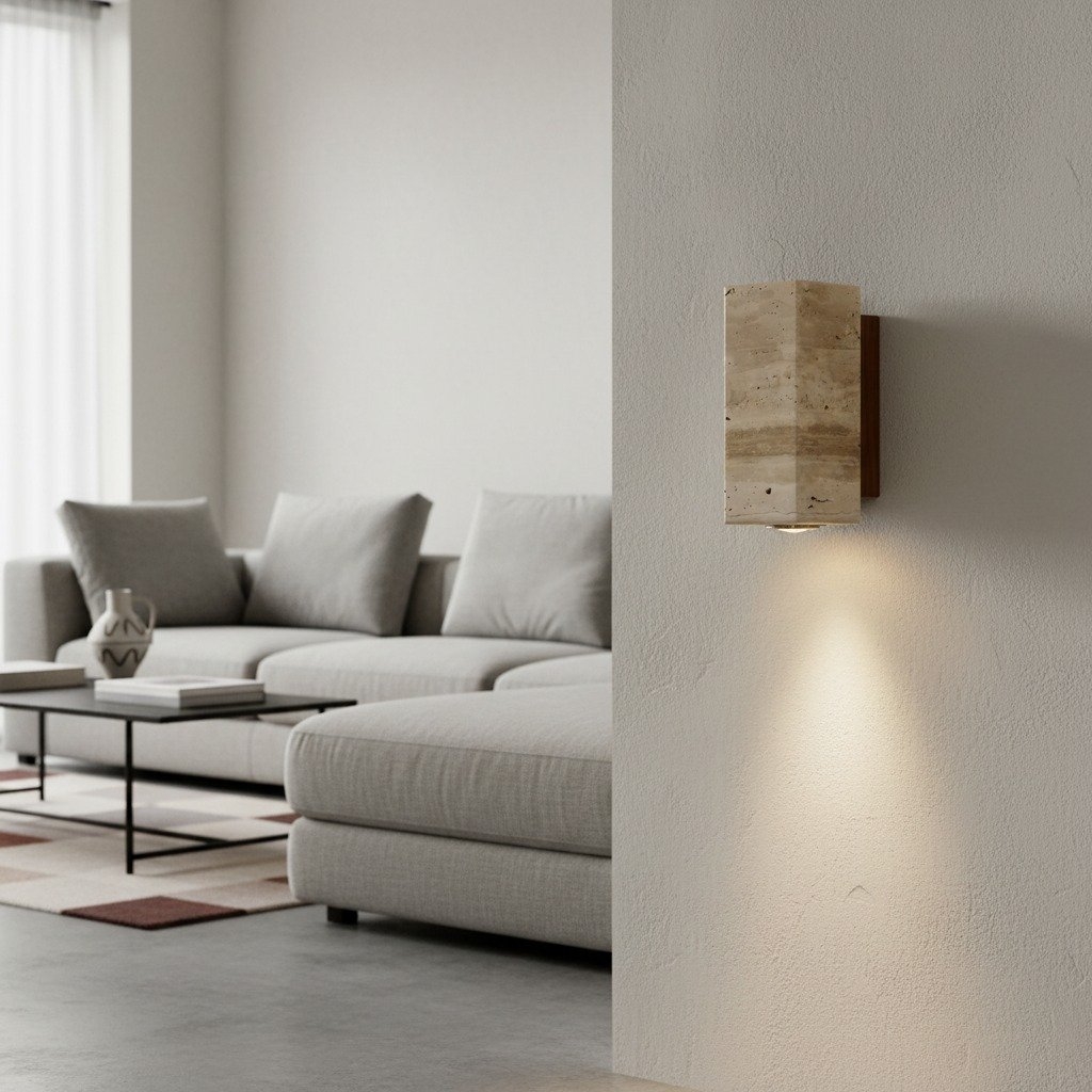 Slivara Natural Stone Backplate with Warm Amber Shade - Vintage Modern Slivara Wall Sconce T513