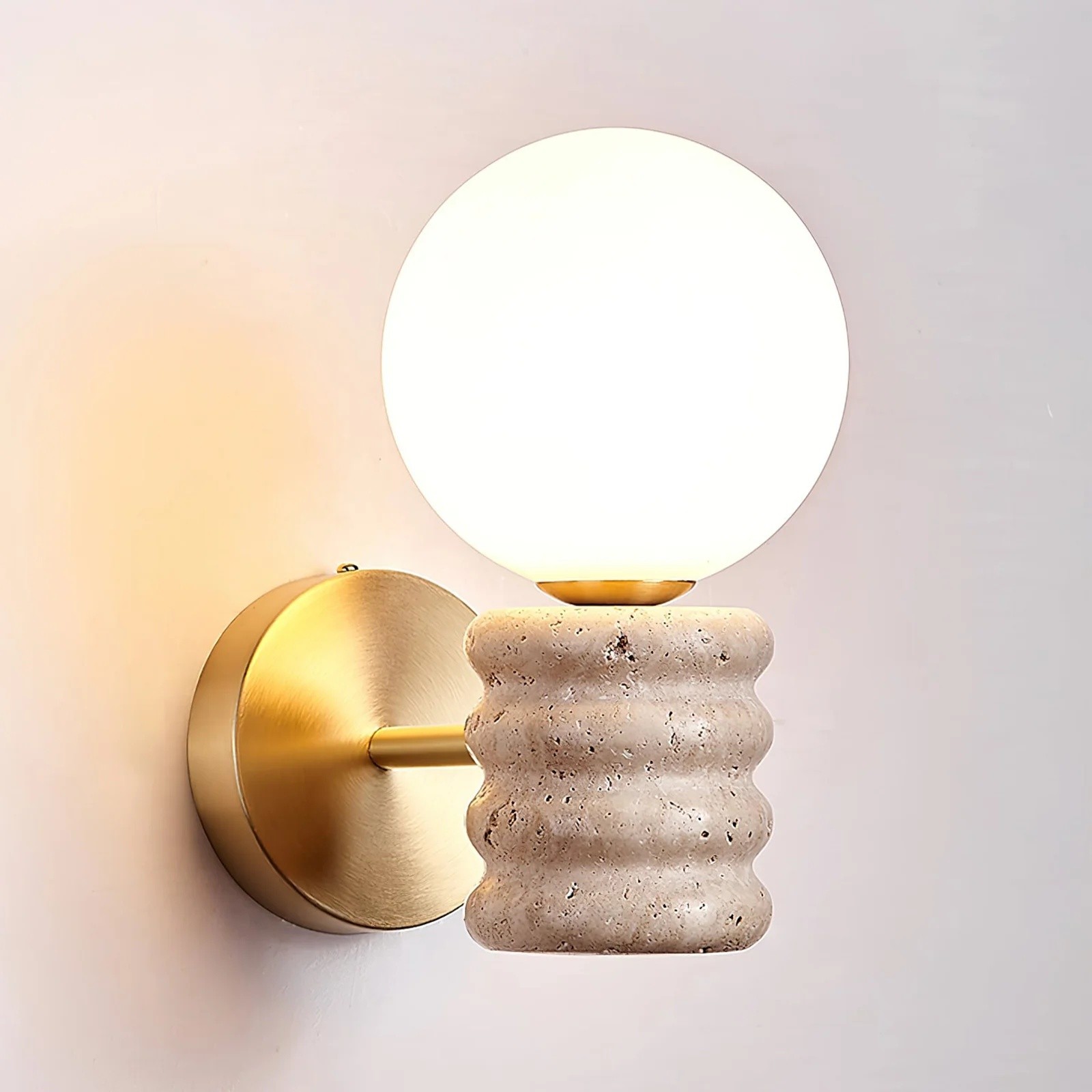 Modern Bulb - Inspired Travertine And Metal Wall Light S330
