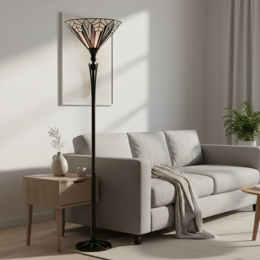 TF Astoria Tiffany Style Uplighter Lamp - Textured Glass Shade for Home and Office Ambience T1051