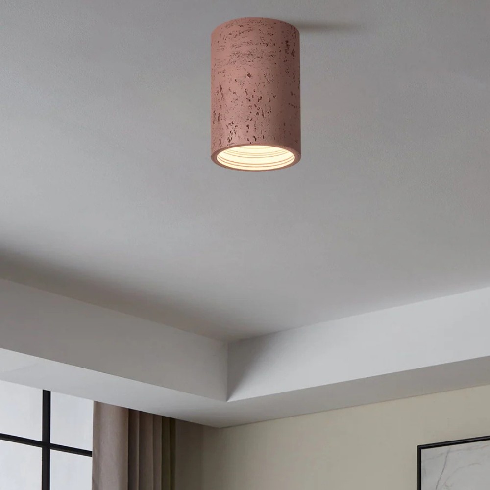 Cylindrical Ceiling Light - Modern Travertine Living Room M72