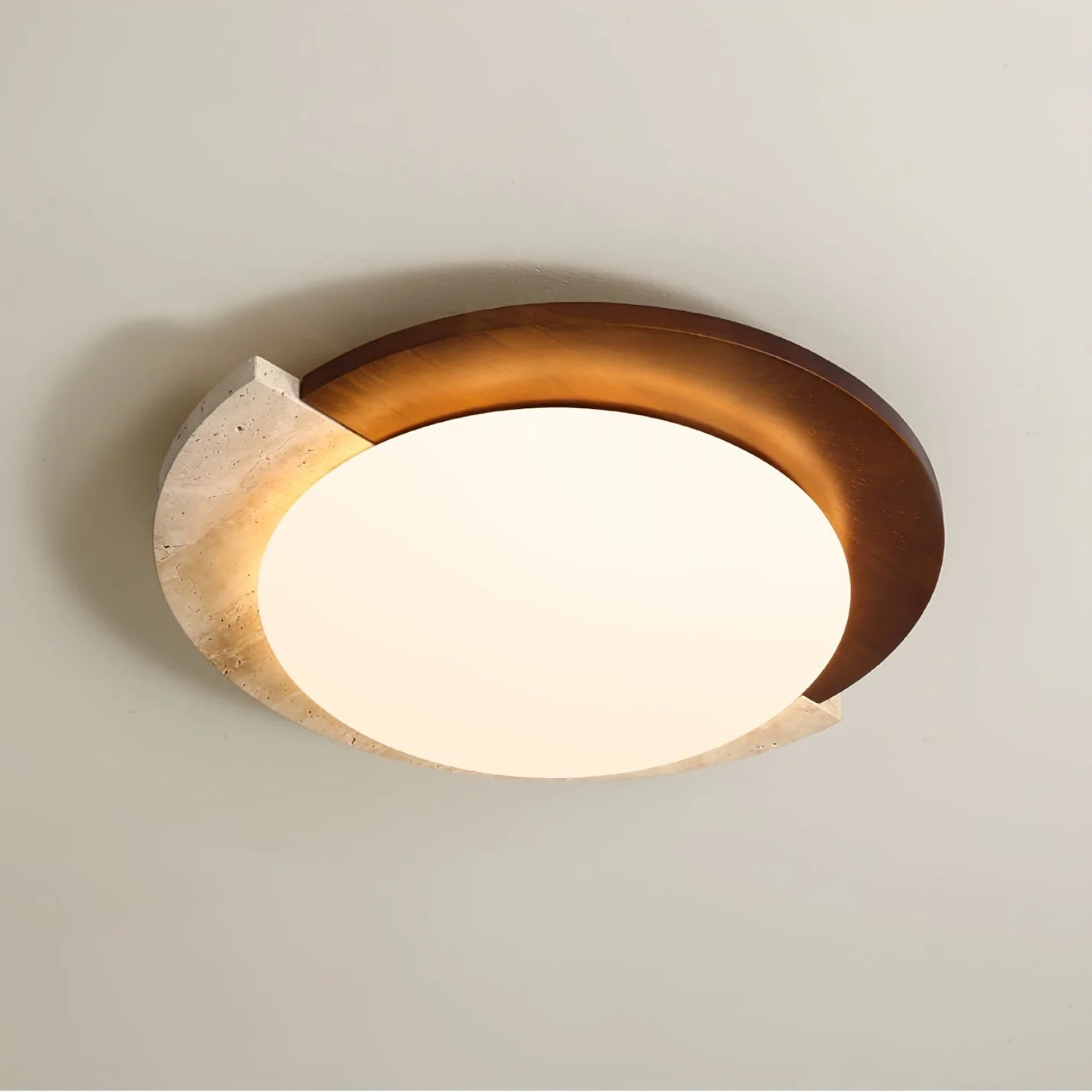 Half Moon Splicing Design Travertine & Wood Ceiling Lamp S292