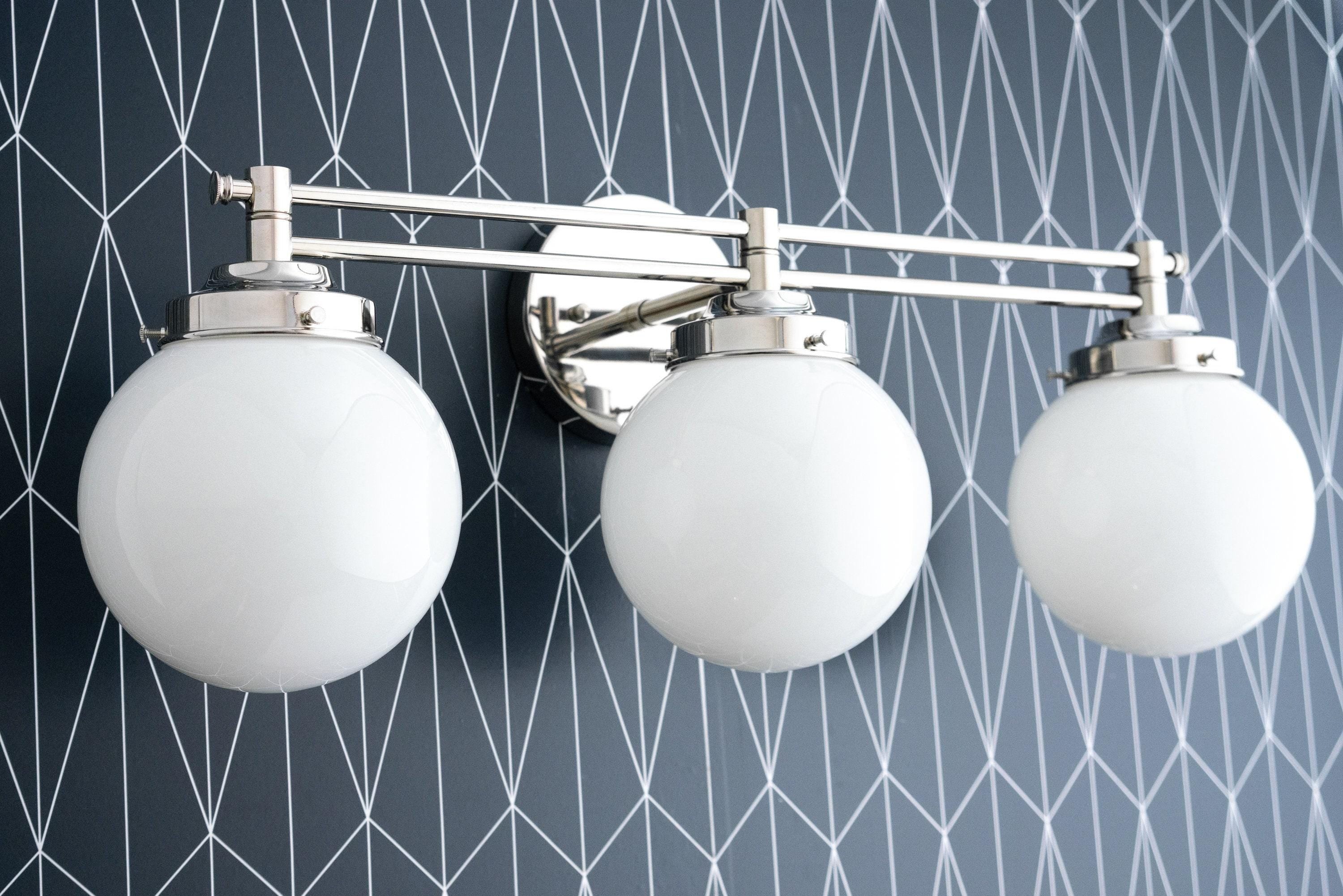 Glorica Glass Contemporary Vanity Light - 3 Light Globe Bathroom Fixture Opal Glass T352