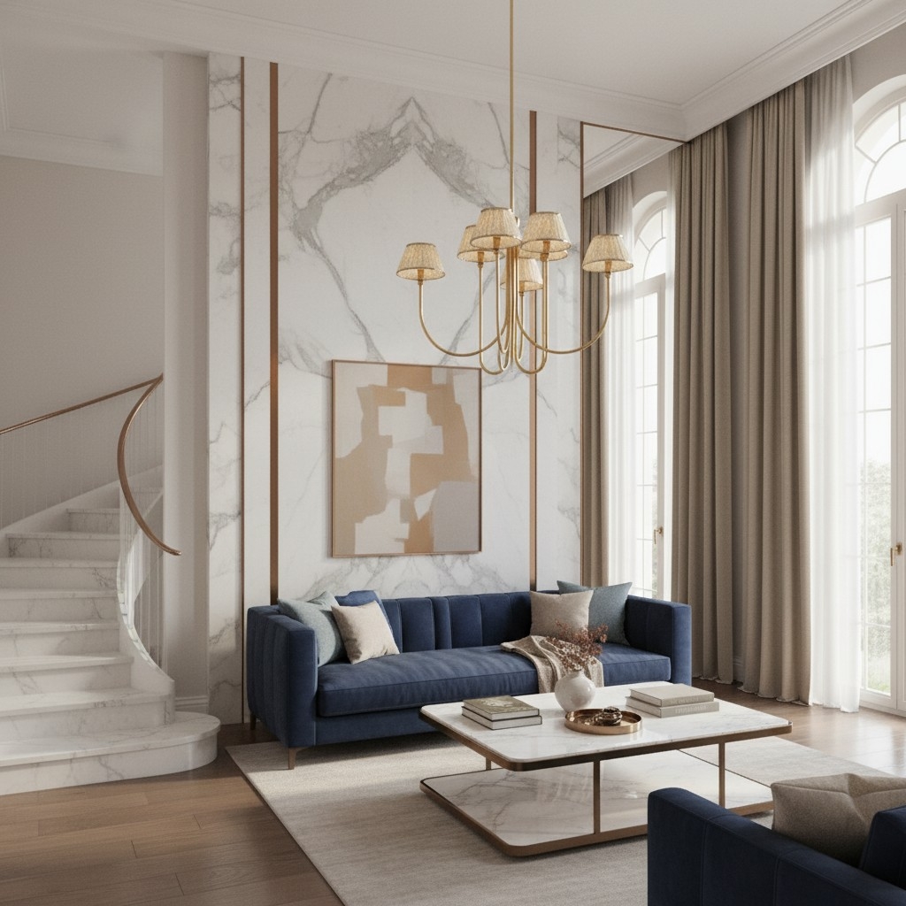 Ruchee Chandelier - Layered Fabric Shade Brass Ceiling Light for Dining or Living Spaces T710