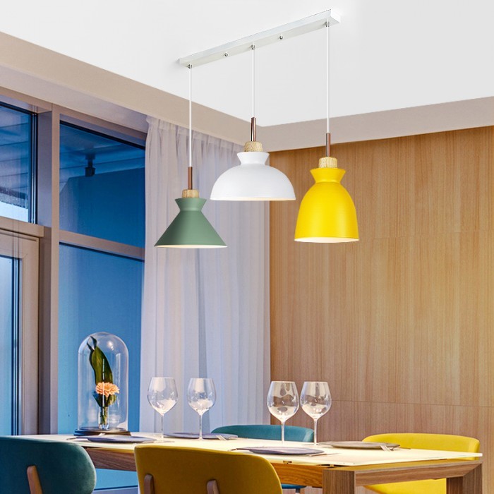 MULTI Scandinavian Metal Wood Macaroon Pendant Light for Bedroom S32