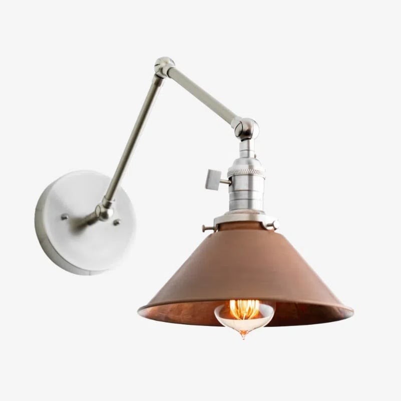 Conique Metal Industrial Wall Sconce with Adjustable Arm - Vintage Copper Cone Shade for Task Lighting T390