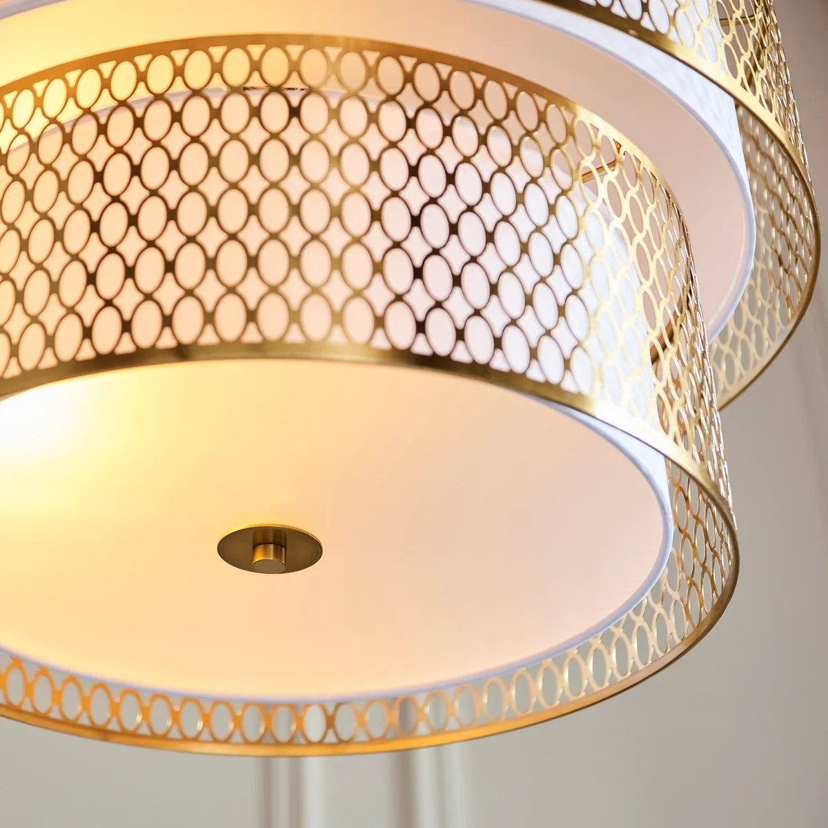 Liorin Geometric Pendant Lamp - Modern Fretwork Metal and Fabric Shade Pendant for Interiors T906