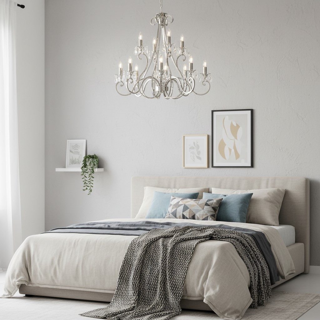 Talonis Crystal Chandelier - Traditional Candle-Style Brass and Nickel for Living Room and Dining Room T962