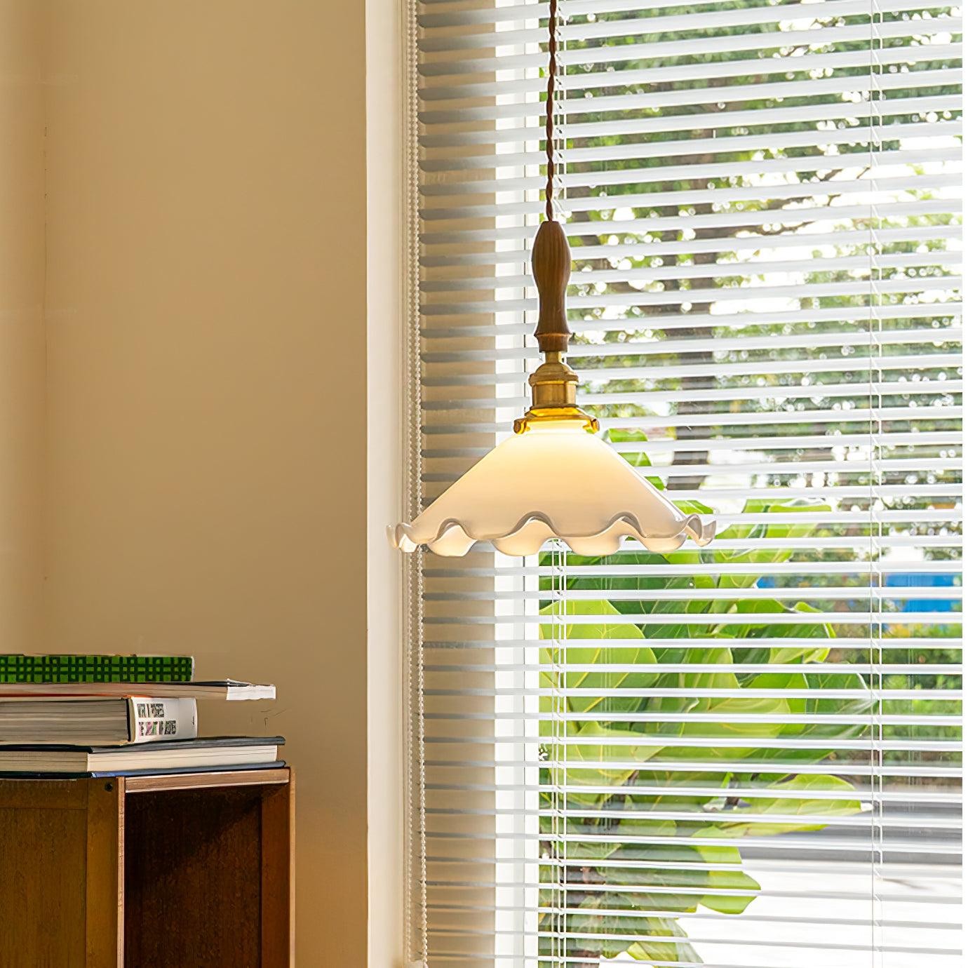 Vintage White Glass Skirted Pendant Lamp M366