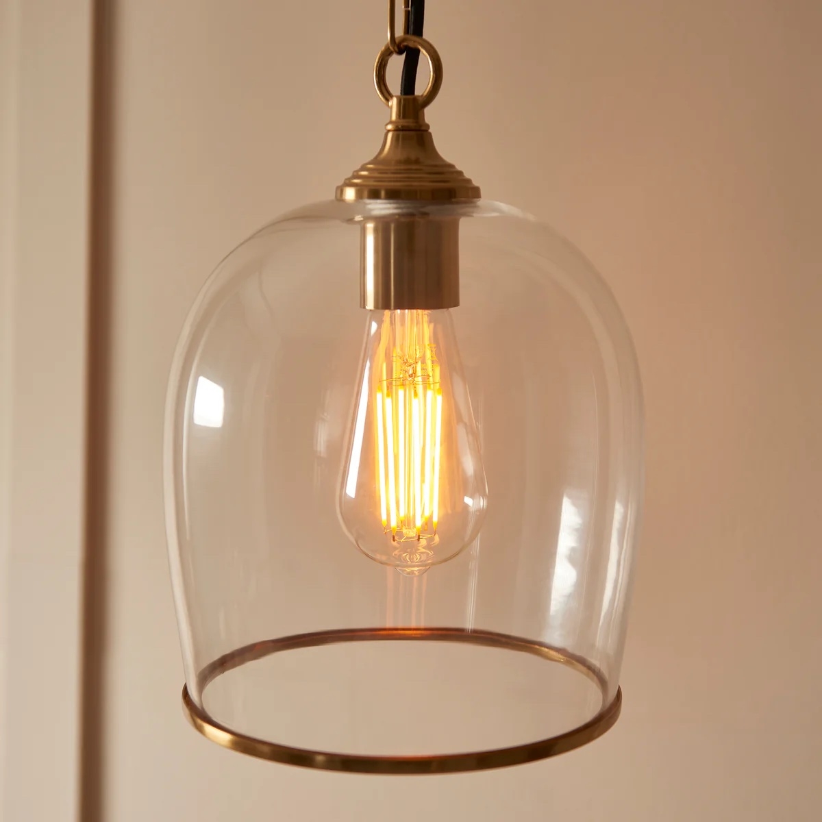 Brazara Glass Dome Pendant Light - Classic Metal Trim Design for Kitchen and Dining T916