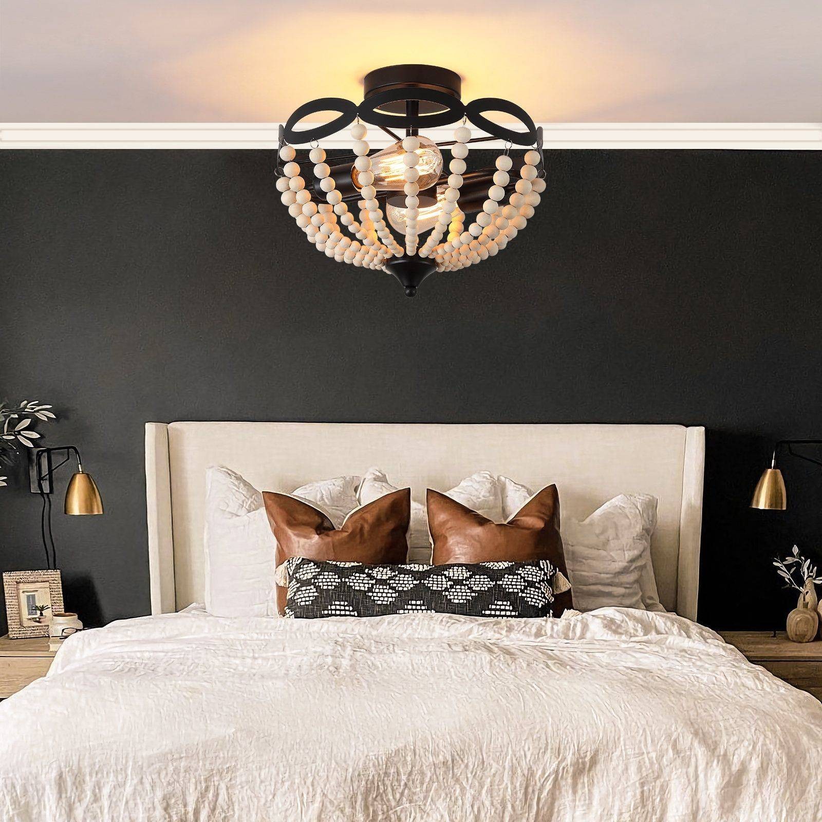 Retro Rustic Metal Wooden Beads Ceiling Lamp S150