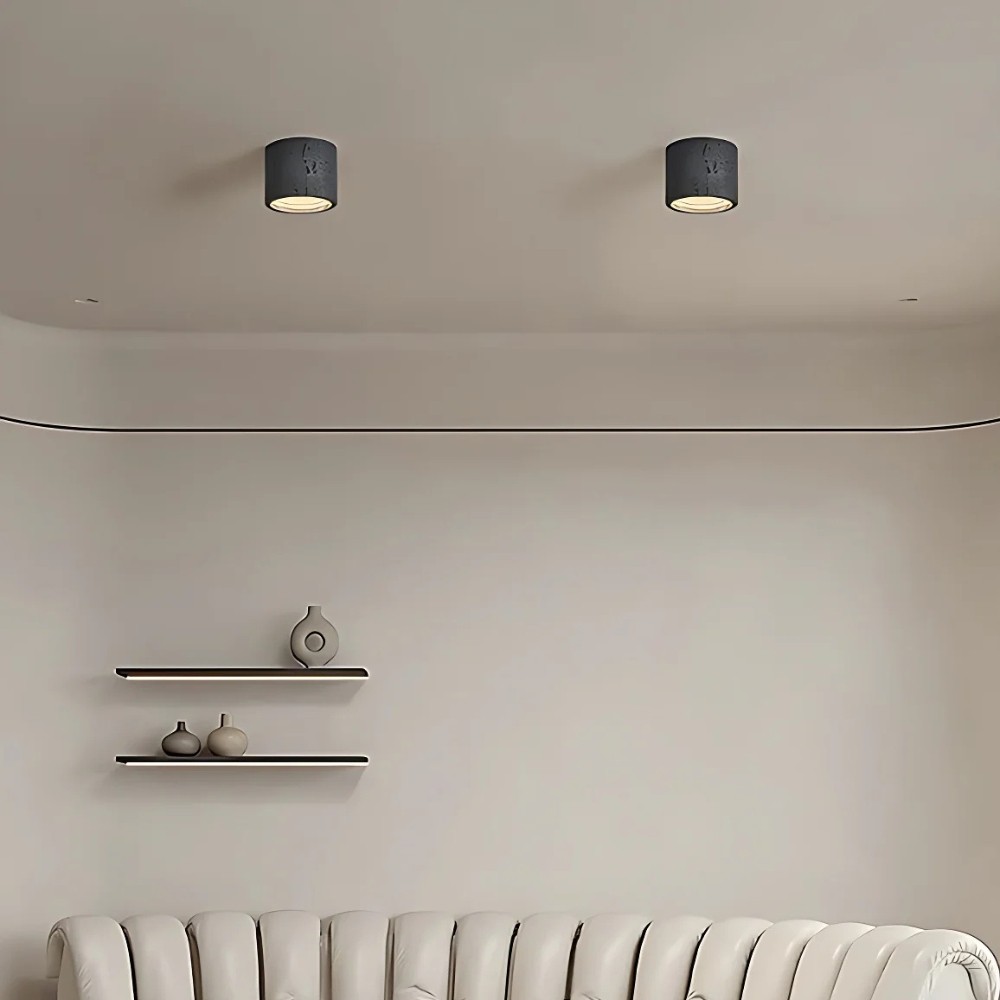 Cylindrical Ceiling Light - Modern Travertine Living Room M72