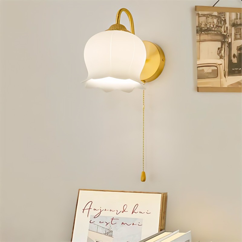 Bell Orchid Copper Glass Wall Light For Bedroom