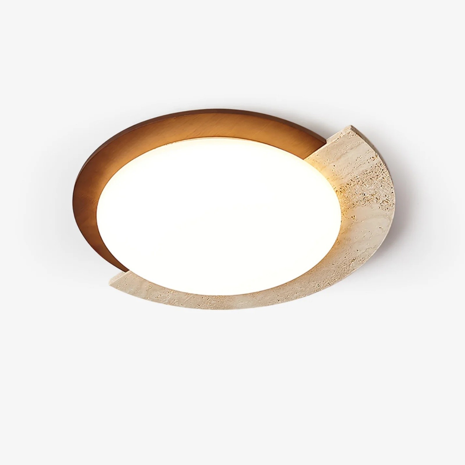 Half Moon Splicing Design Travertine & Wood Ceiling Lamp S292