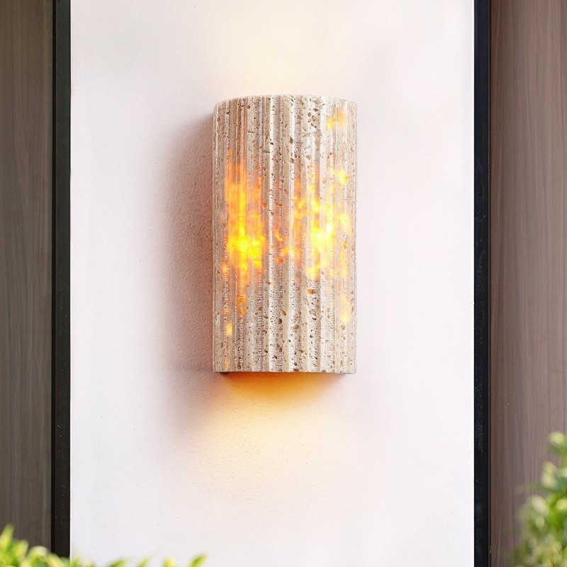 Half-Cylinder Travertine Wall Lamp – Modern Wabi-Sabi LED Light S304