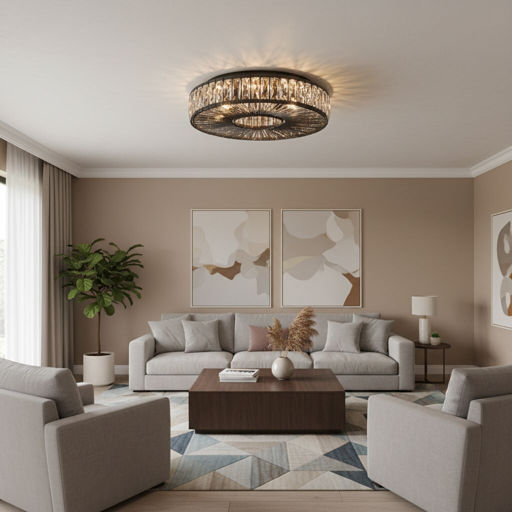Glomar Glass Round Flush Ceiling Light - Modern Metal Glass Finish Living Areas T542