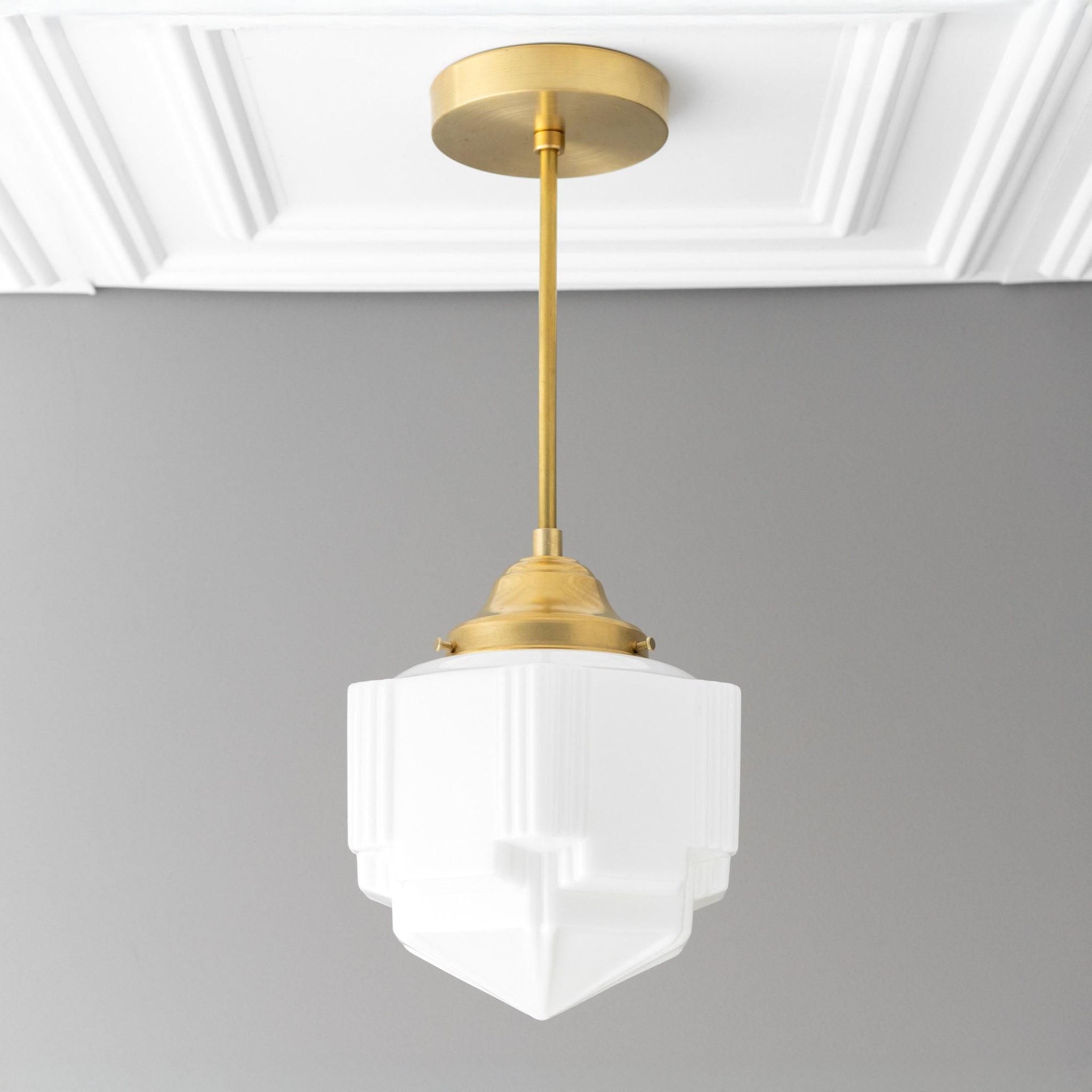 Geotower Glass Modern Pendant Light - Skyscraper Design - Brass or Black or Nickel Finish T340