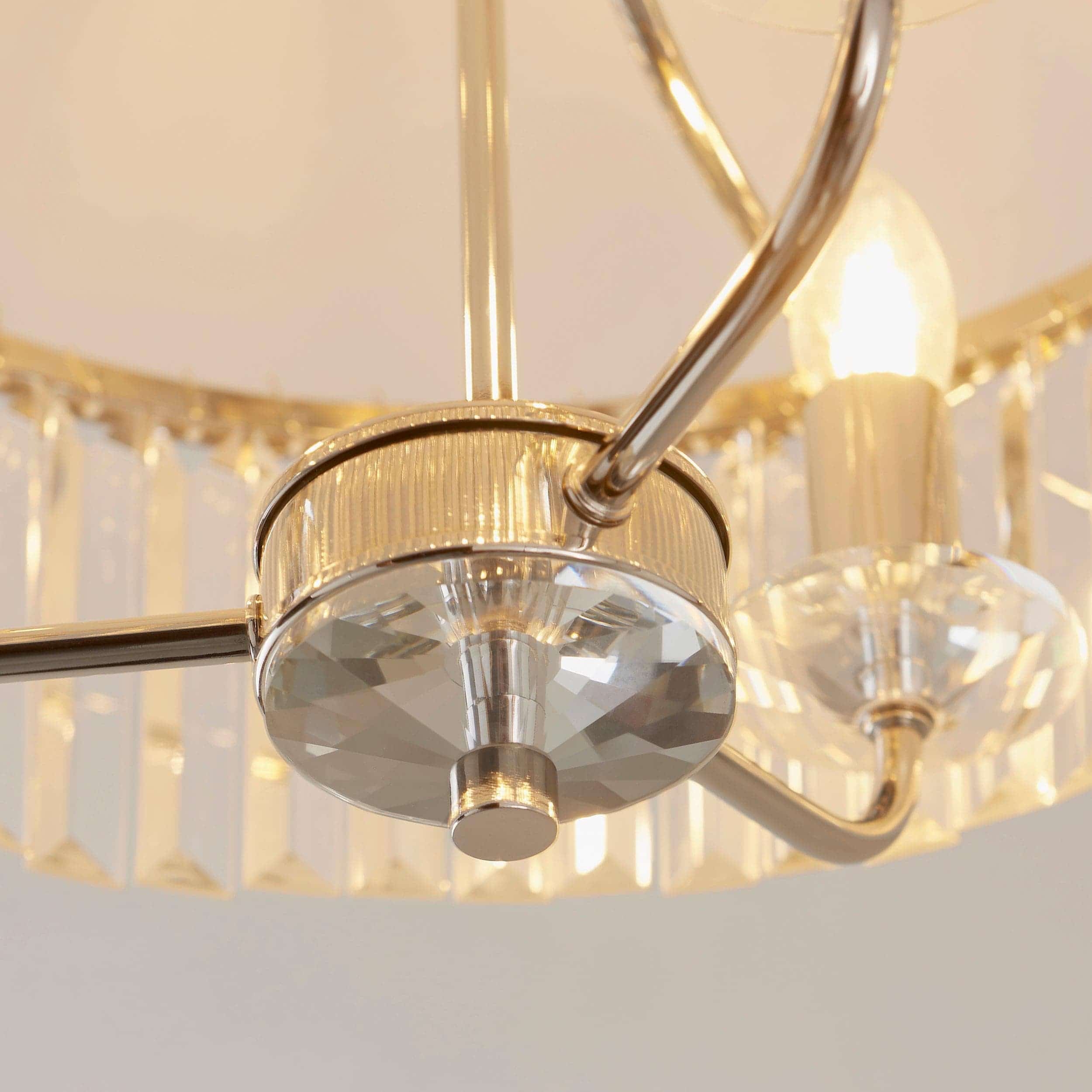 Beveline 3 Light Round Semi Flush - Faceted Cut Glass Shade Metal Finish for Hallways and Bedrooms T882