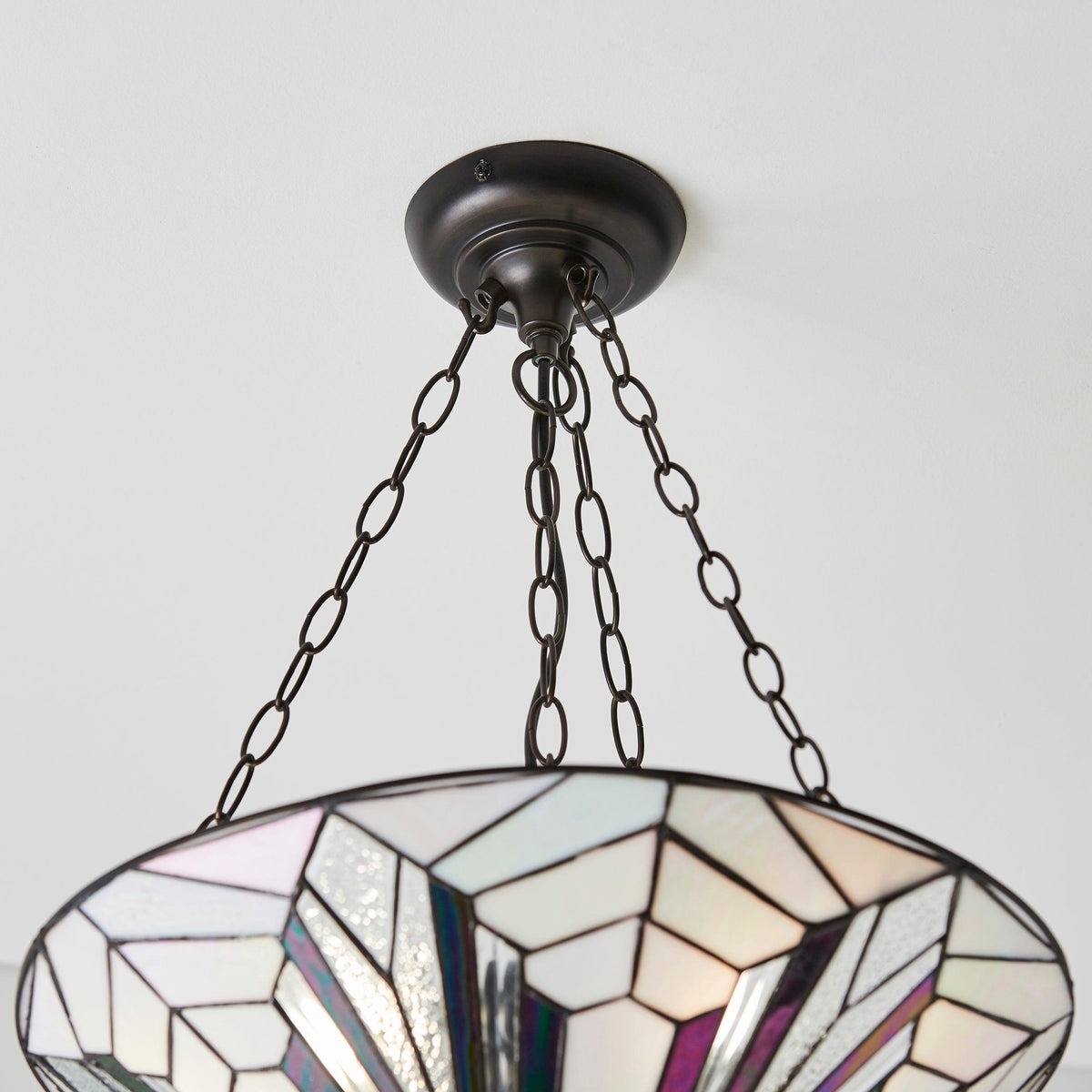 TF Astoria Decorative Stained Glass Semi Flush Light - Art Deco Ceiling Fixture for Entryways & Lounges T1031