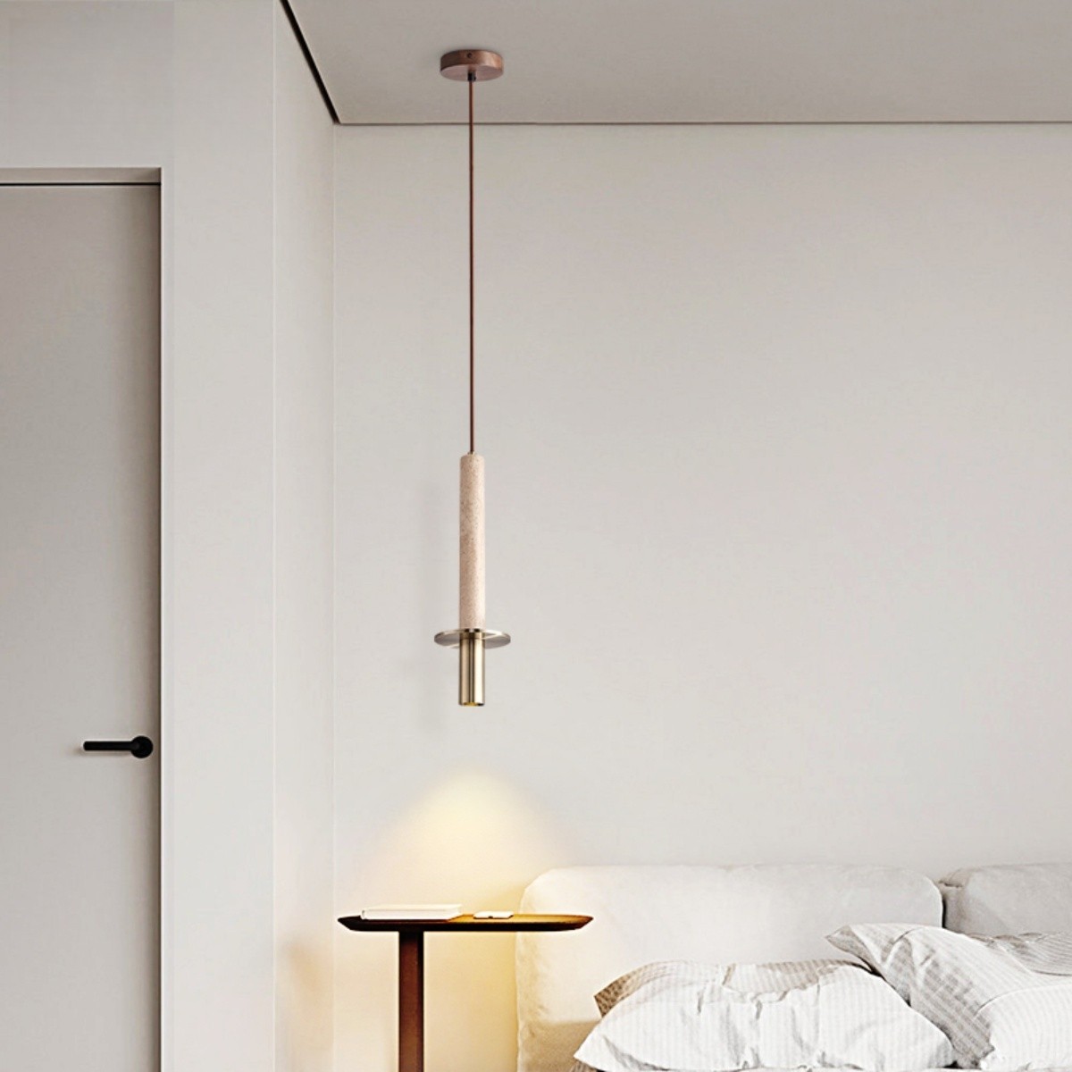 Minimalist Slim Elongated Travertine Metal Pendant Lamp S276