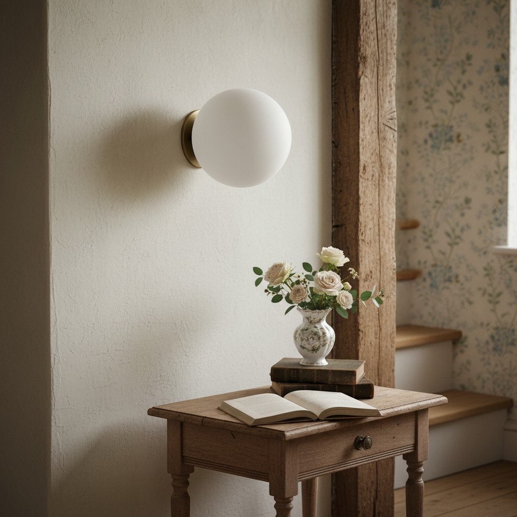 Glorica Glass Brass Wall Sconce - Frosted Globe Classic Light For Warm Ambiance T396
