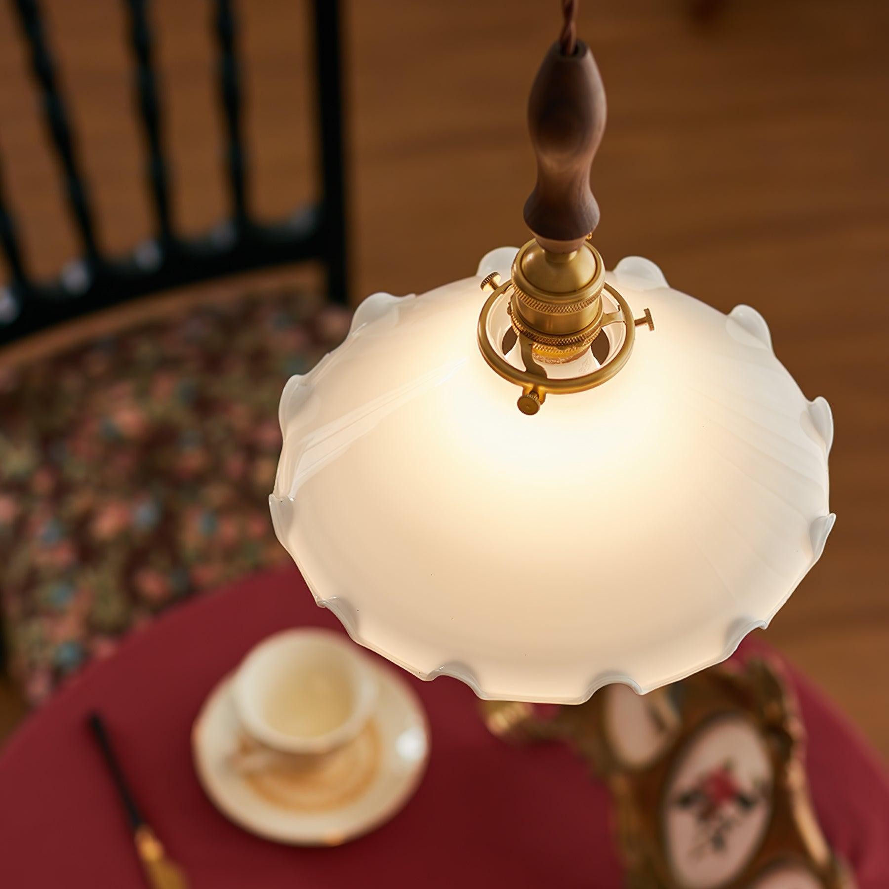 Vintage White Glass Skirted Pendant Lamp M366