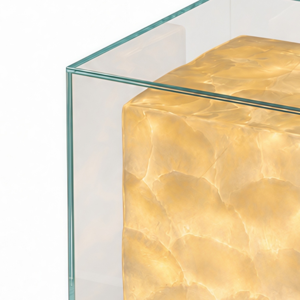 Beamira Mica and Shell Table Lamp - Modern Square Shade Accent Light for Bedroom T2196