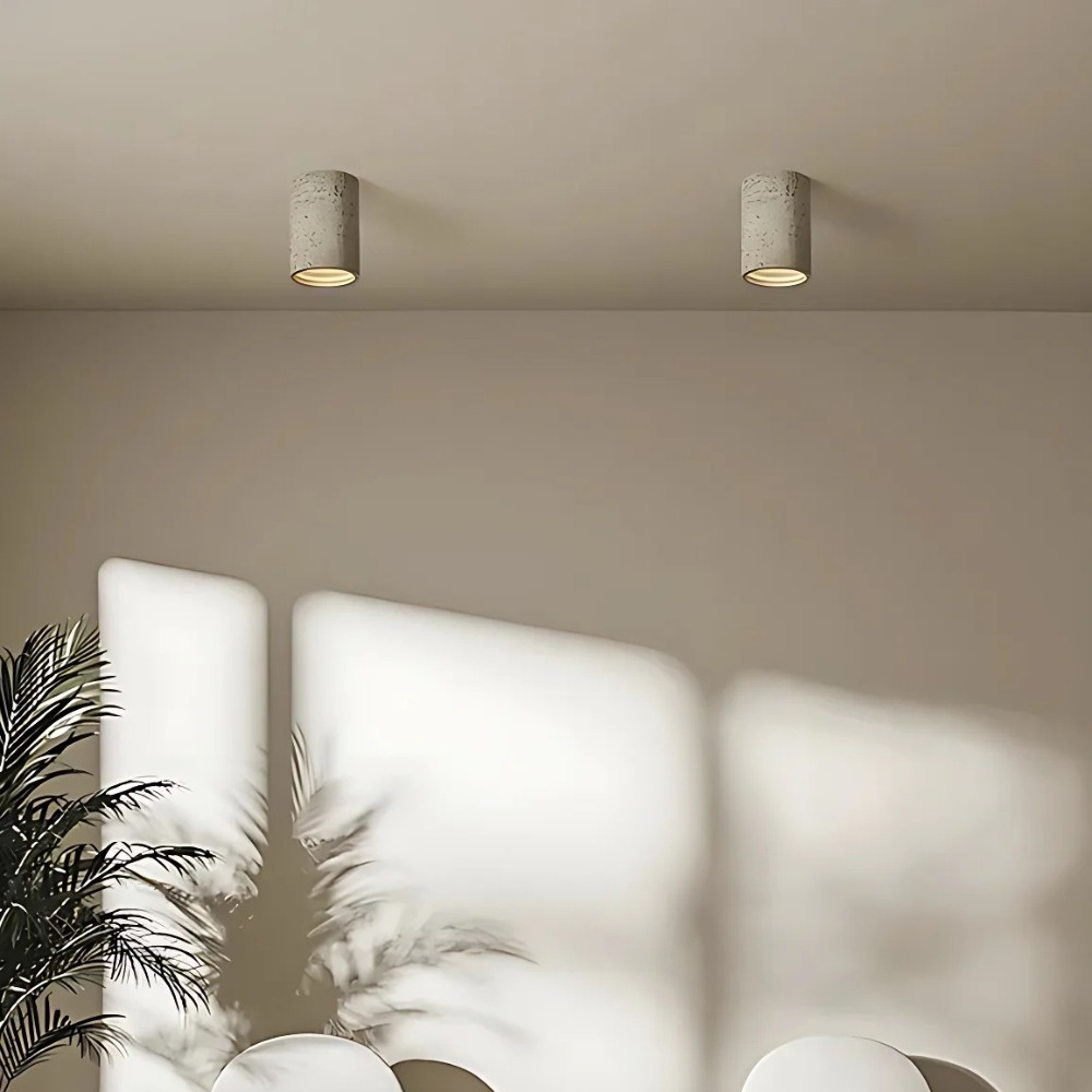 Cylindrical Ceiling Light - Modern Travertine Living Room M72