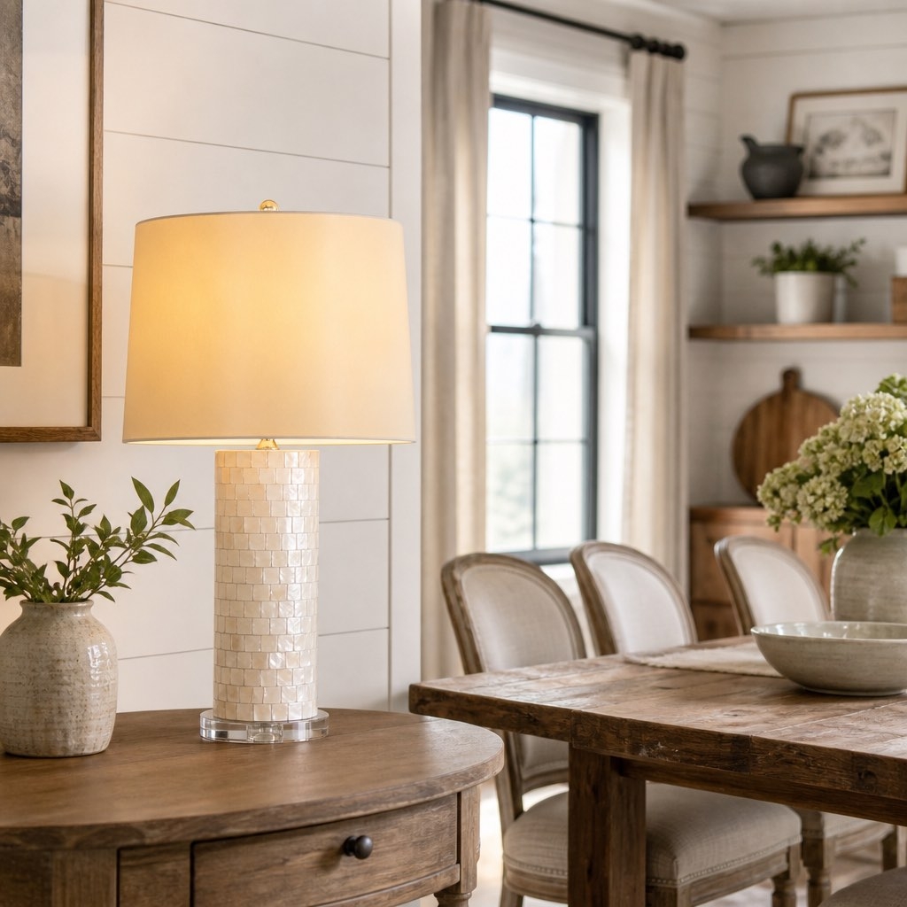 Beamira Natural Shell Mica Table Lamp - Handmade Crafted for Bedroom or Living Room T2200