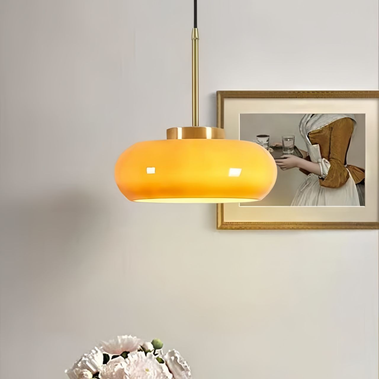 Vintage Bauhaus Round Glass Pendant Light S119