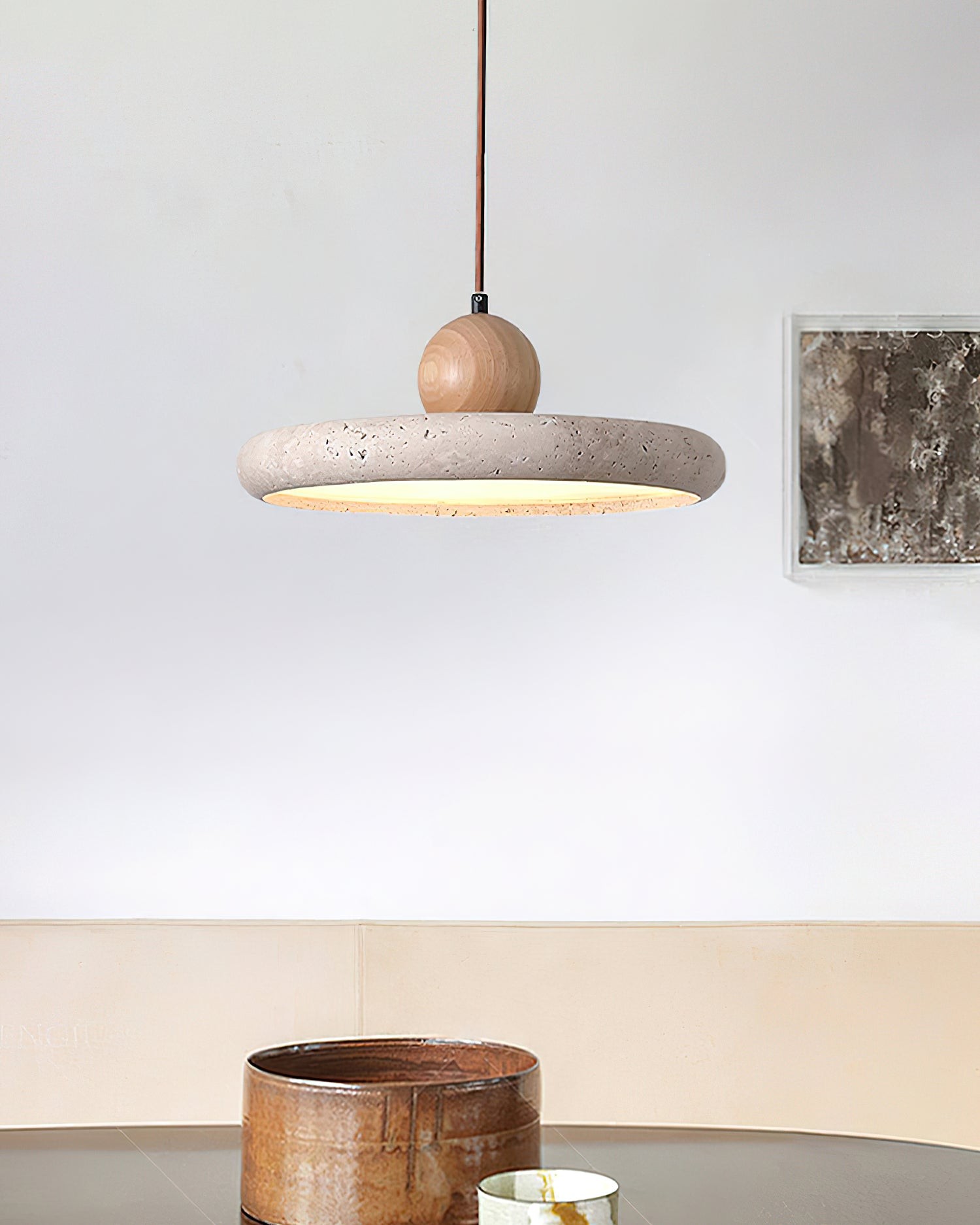 Natural Stone Disc Pendant Light  -  Wooden for Island Ambient Lighting M139