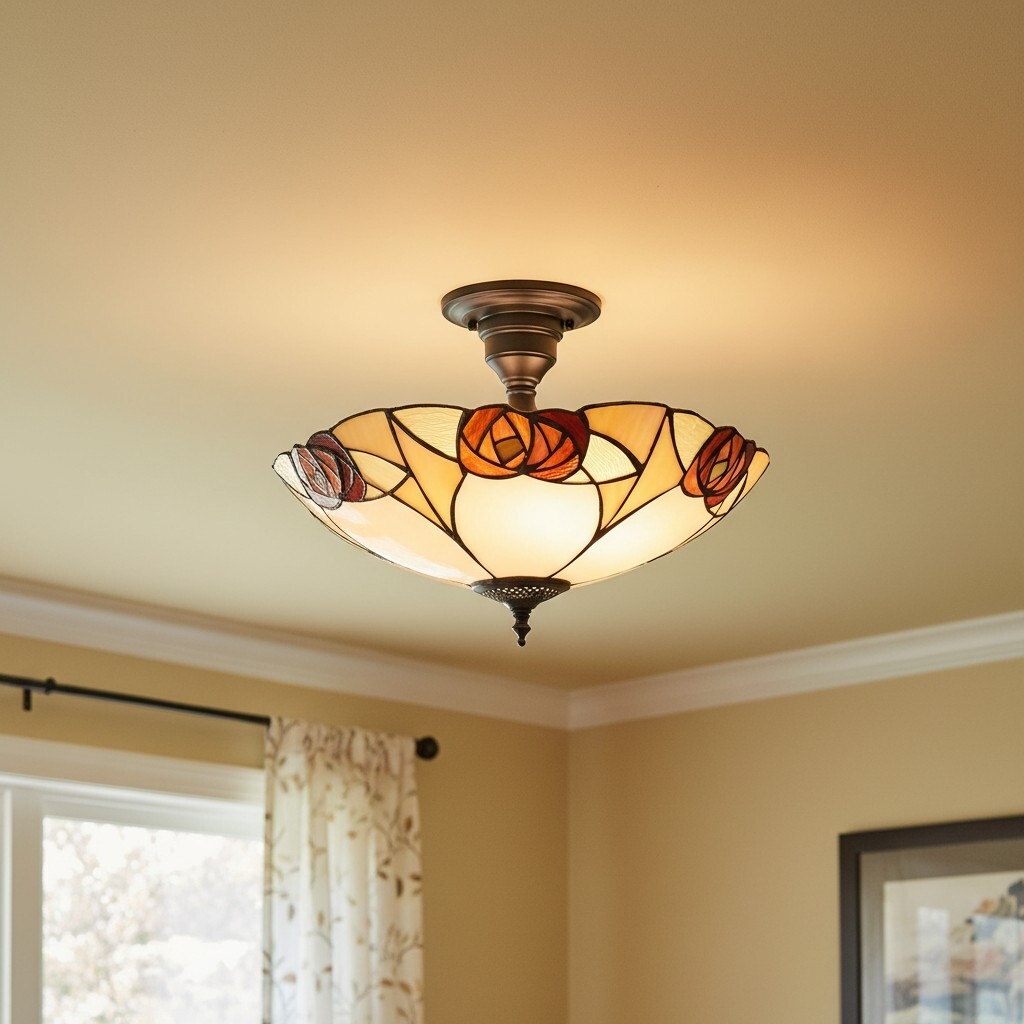 TF Ingram Handcrafted Stained Glass Ceiling Lamp - Vintage Art Deco Tiffany Light for Dining Room T1020