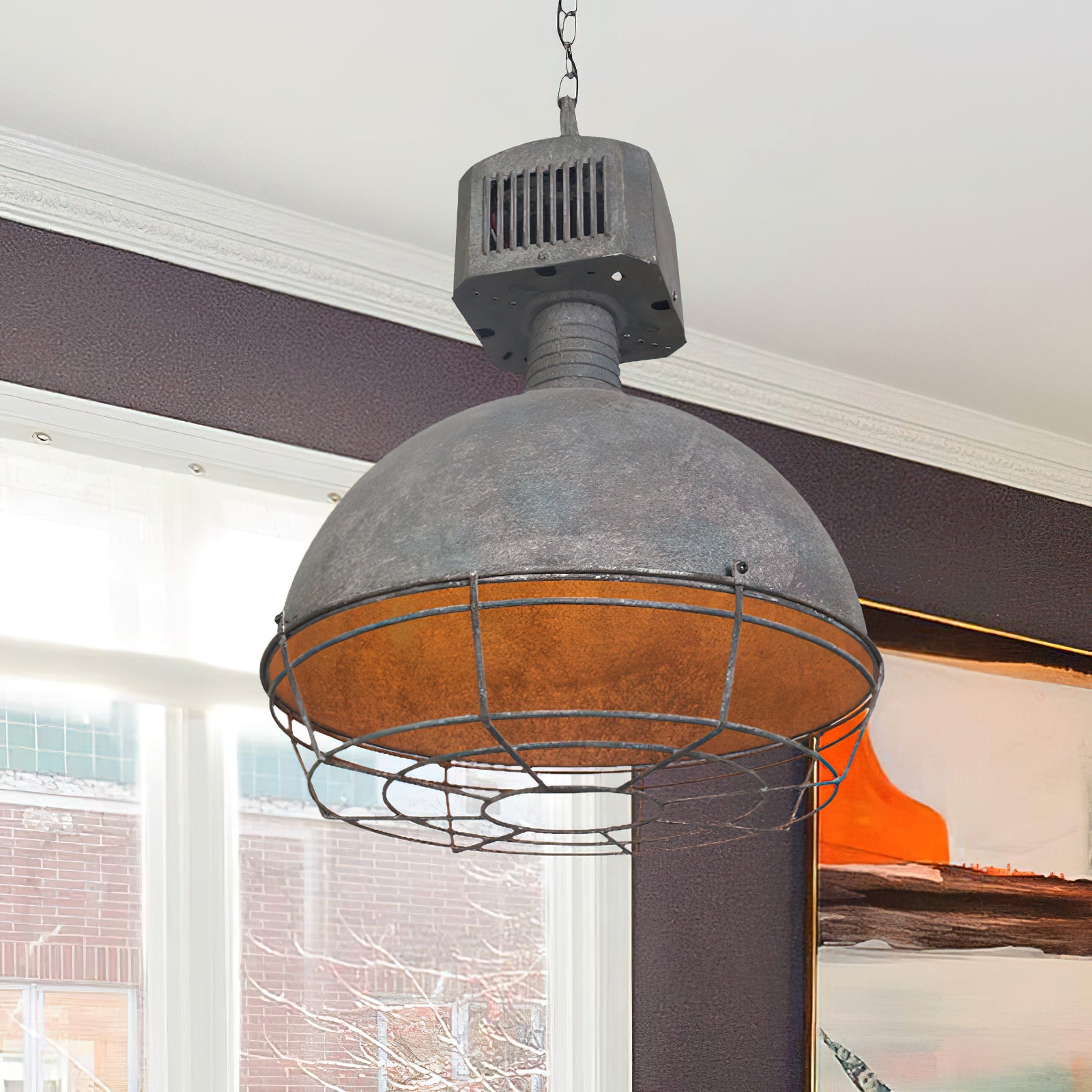 Caged Industrial Metal Pendant Light T1693