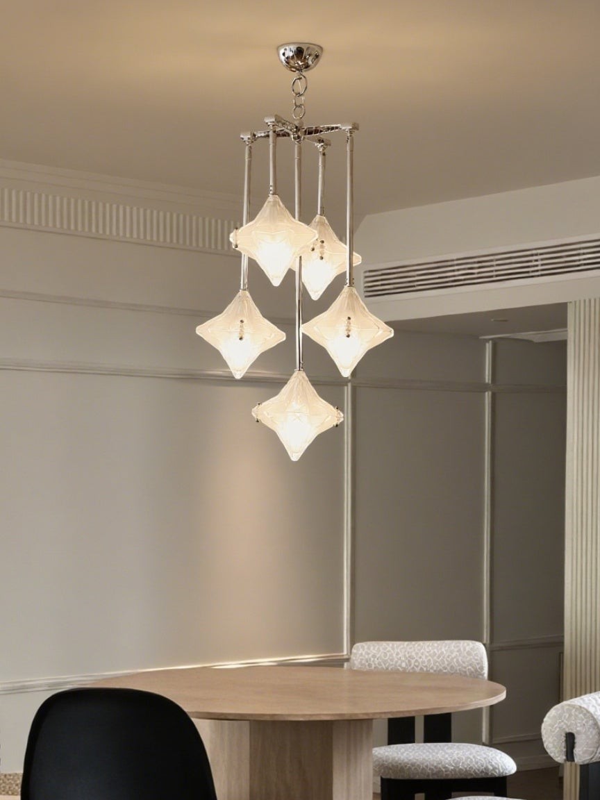 Art Deco Astris Star Chandelier - Frosted Glass Deco Fixture for Dining Room T433