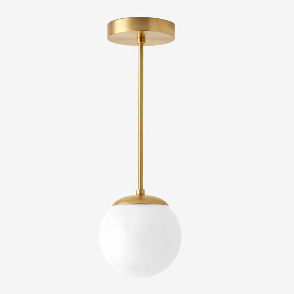 Glorica Glass White Globe Pendant Light - Mid Century Modern Glass Hanging Fixture T310