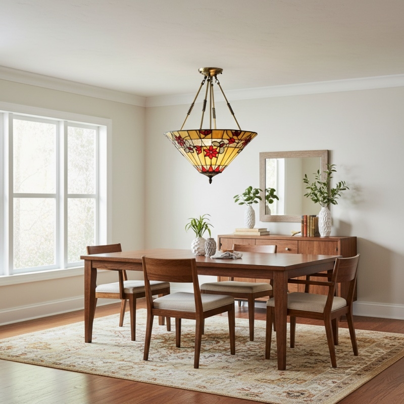 TF Butterfly Pendant Light - Stained Glass Pendant in Art Nouveau Style for Living Room T931