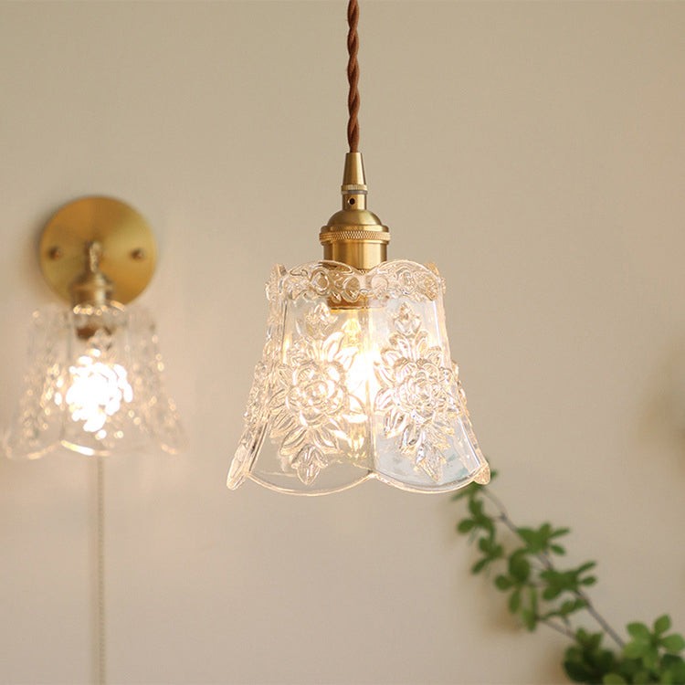 Traditional Japanese Brass Walnut Glass Ceramic Cylinder Conic Flower Bowl 1-Light Pendant Light For Dining Room T260